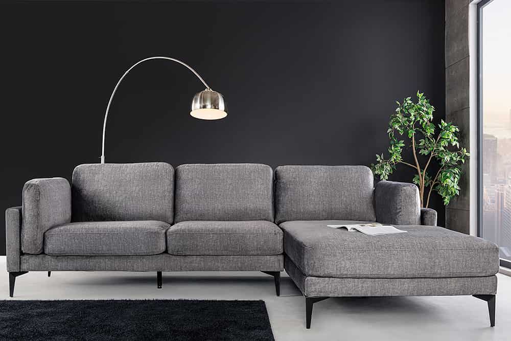 MANHATTAN Design Ecksofa 295cm dunkelgrau Samt Federkern 3-Sitzer Metallfüße