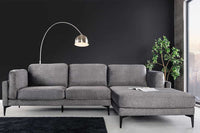 MANHATTAN Design Ecksofa 295cm dunkelgrau Samt Federkern 3-Sitzer Metallfüße