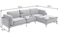 MANHATTAN Design Ecksofa 295cm grau Strukturstoff Chenille Federkern 3-Sitzer Metallfüße
