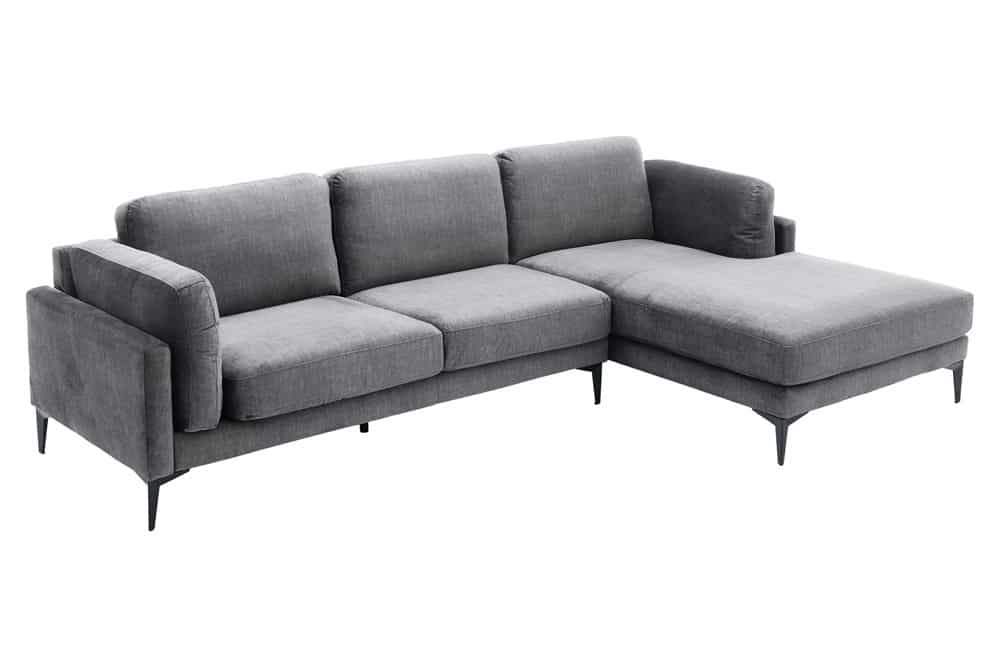 MANHATTAN Design Ecksofa 295cm dunkelgrau Samt Federkern 3-Sitzer Metallfüße