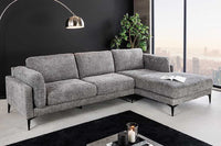 MANHATTAN Design Ecksofa 295cm grau Strukturstoff Chenille Federkern 3-Sitzer Metallfüße