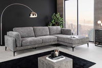MANHATTAN Design Ecksofa 295cm grau Strukturstoff Chenille Federkern 3-Sitzer Metallfüße