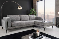 MANHATTAN Design Ecksofa 295cm grau Strukturstoff Chenille Federkern 3-Sitzer Metallfüße