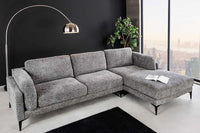 MANHATTAN Design Ecksofa 295cm grau Strukturstoff Chenille Federkern 3-Sitzer Metallfüße