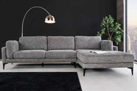 MANHATTAN Design Ecksofa 295cm grau Strukturstoff Chenille Federkern 3-Sitzer Metallfüße