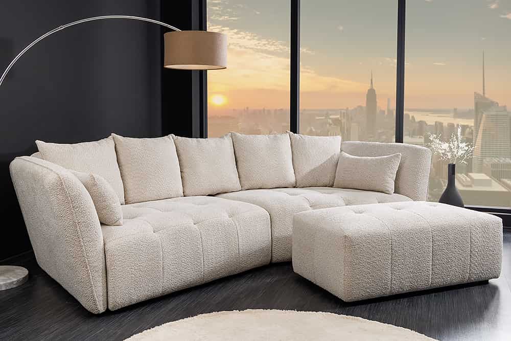 ROYAL Modernes Big Sofa 295cm champagner Bouclé Federkern XXL-Couch
