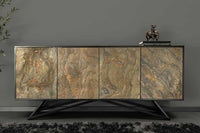 Massivholz Sideboard MOUNTAIN SOUL 175cm grau grün Naturstein Akazie schwarz