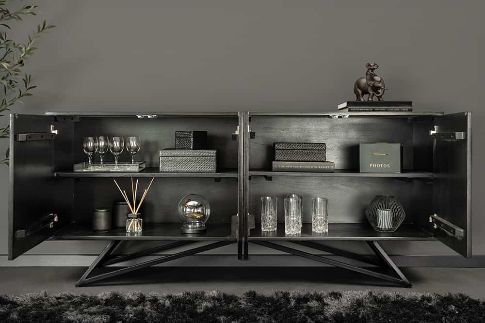 Massivholz Sideboard MOUNTAIN SOUL 175cm grau grün Naturstein Akazie schwarz