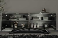 Massivholz Sideboard MOUNTAIN SOUL 175cm grau grün Naturstein Akazie schwarz