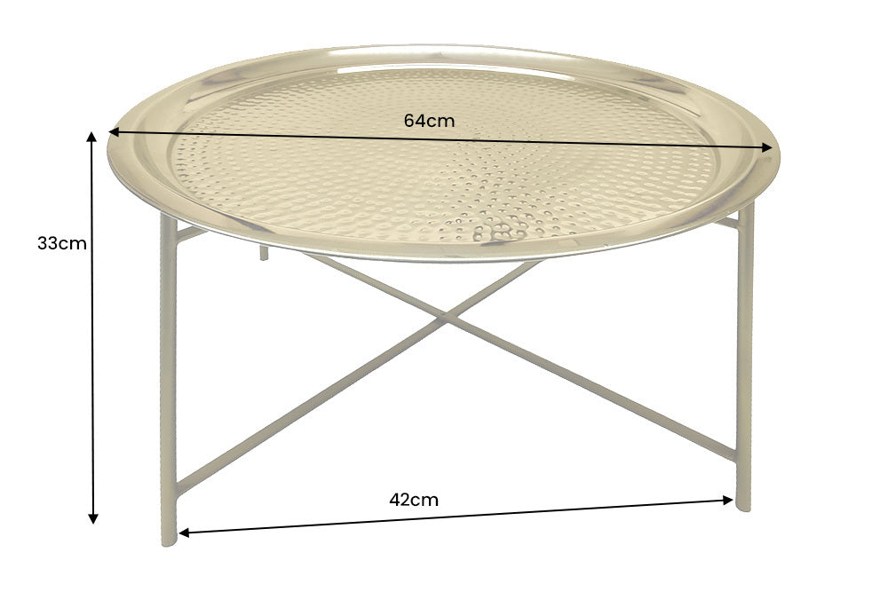 ORIENT Runder Couchtisch 70cm messing gold abnehmbares Tablett klappbar Hammerschlag Design