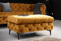 MODERN BAROCK Chesterfield Hocker 90cm senfgelb Samt Sitzhocker Fußhocker