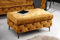 MODERN BAROCK Chesterfield Hocker 90cm senfgelb Samt Sitzhocker Fußhocker