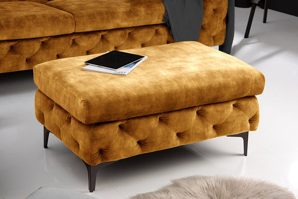 MODERN BAROCK Chesterfield Hocker 90cm senfgelb Samt Sitzhocker Fußhocker