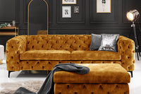 MODERN BAROCK Chesterfield Hocker 90cm senfgelb Samt Sitzhocker Fußhocker