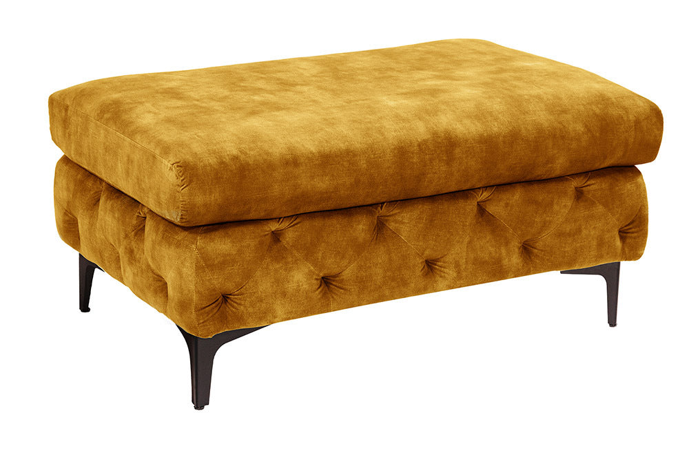MODERN BAROCK Chesterfield Hocker 90cm senfgelb Samt Sitzhocker Fußhocker