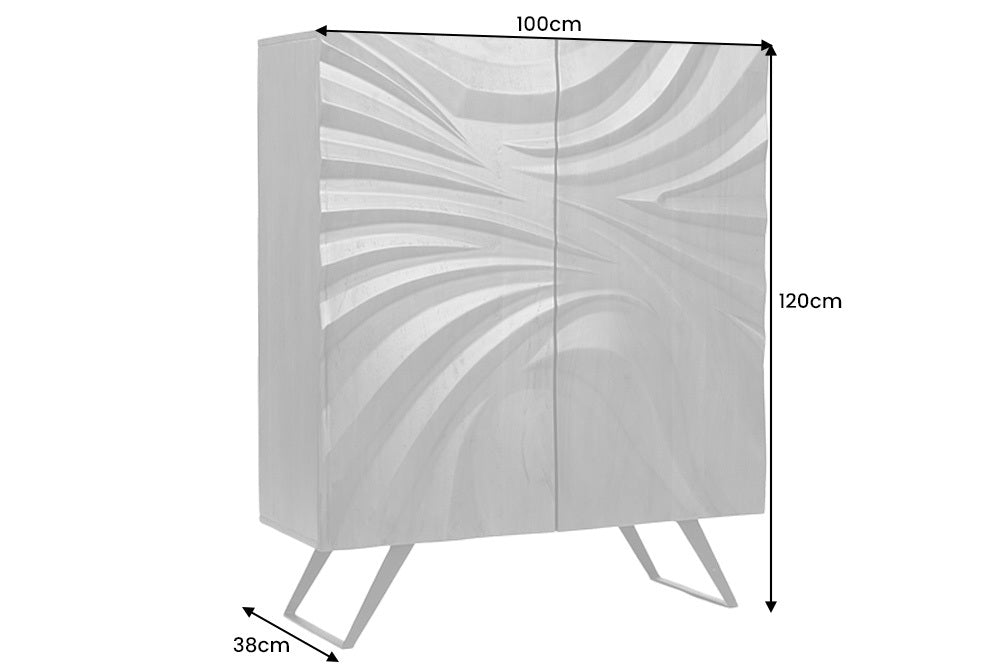 Massivholz Highboard HURRICANE 120cm grau Akazie 3D-Design