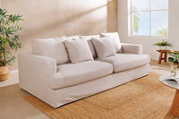 HEAVEN 3-Sitzer Sofa 210cm natur Leinenstoff Gänsefeder-Kissen Federkern abnehmbarer Bezug