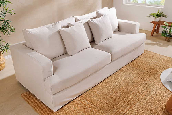 HEAVEN 3-Sitzer Sofa 210cm natur Leinenstoff Gänsefeder-Kissen Federkern abnehmbarer Bezug