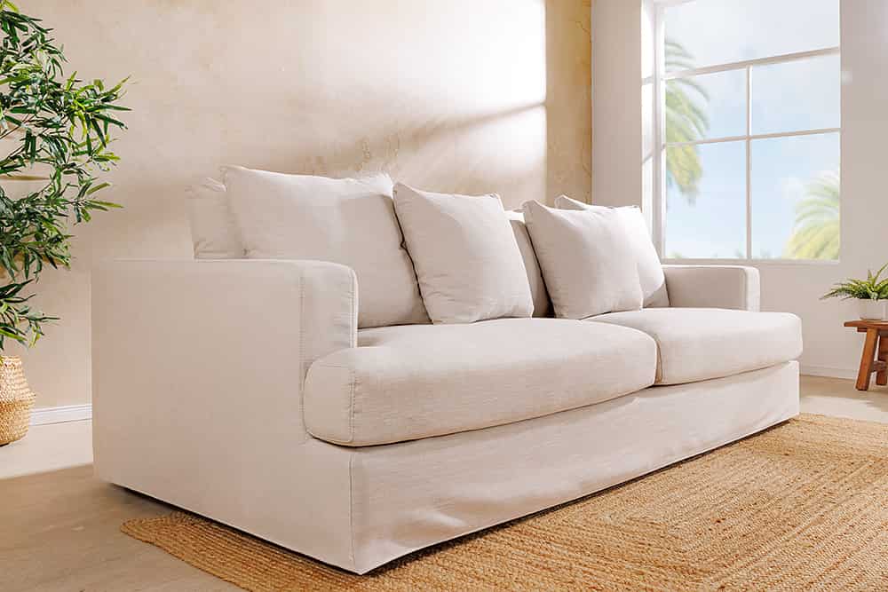 HEAVEN 3-Sitzer Sofa 210cm natur Leinenstoff Gänsefeder-Kissen Federkern abnehmbarer Bezug