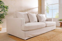 HEAVEN 3-Sitzer Sofa 210cm natur Leinenstoff Gänsefeder-Kissen Federkern abnehmbarer Bezug