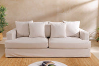 HEAVEN 3-Sitzer Sofa 210cm natur Leinenstoff Gänsefeder-Kissen Federkern abnehmbarer Bezug
