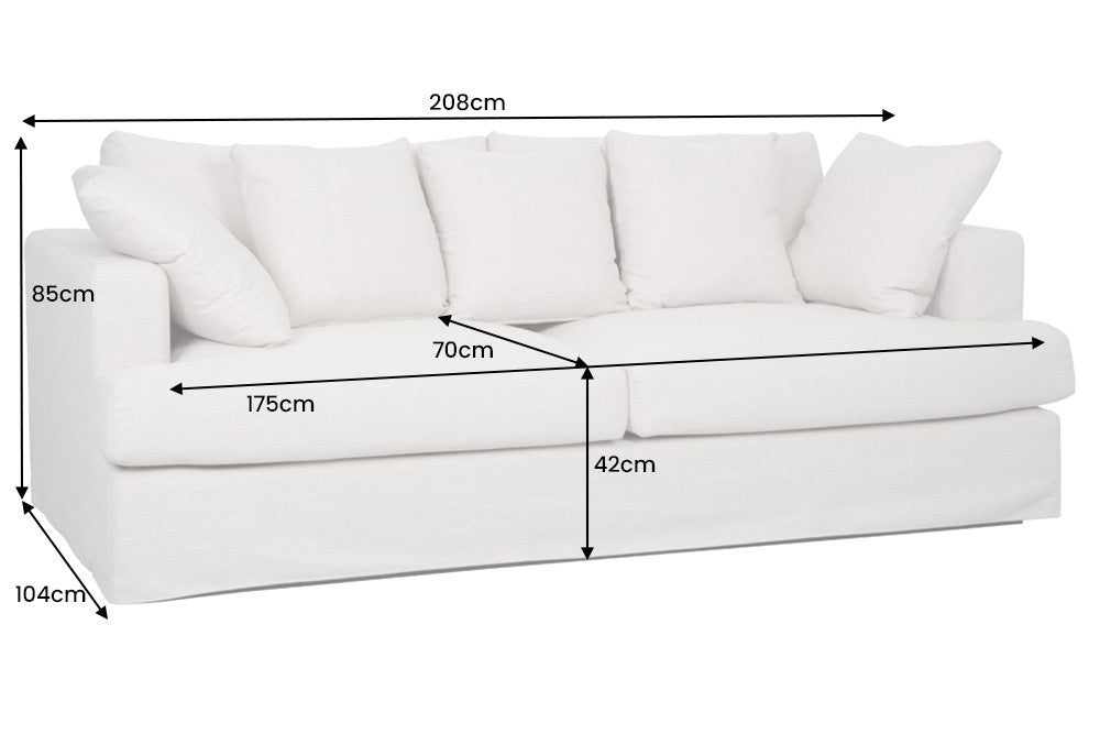 HEAVEN 3-Sitzer Sofa 210cm natur Leinenstoff Gänsefeder-Kissen Federkern abnehmbarer Bezug