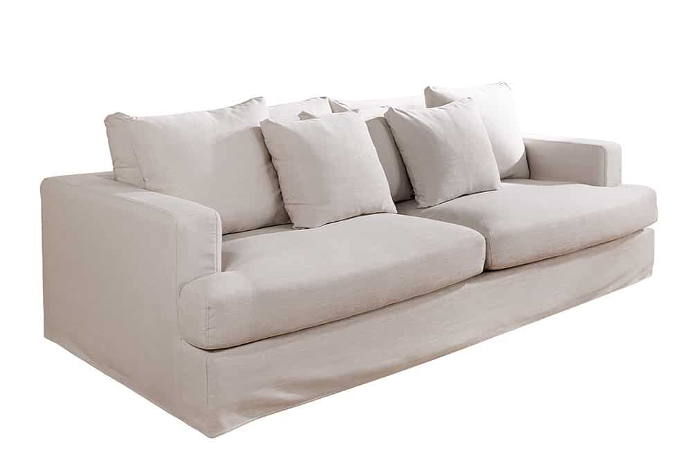 HEAVEN 3-Sitzer Sofa 210cm natur Leinenstoff Gänsefeder-Kissen Federkern abnehmbarer Bezug