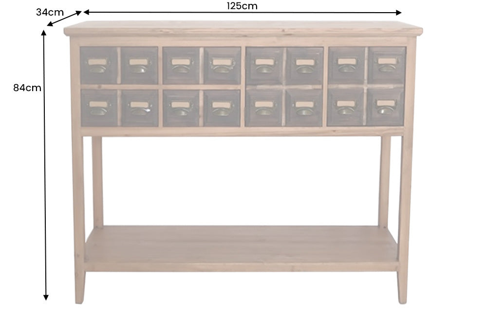 Massive Kommode HERITAGE 125cm natur Pinie Apothekerschrank mit Schubladen