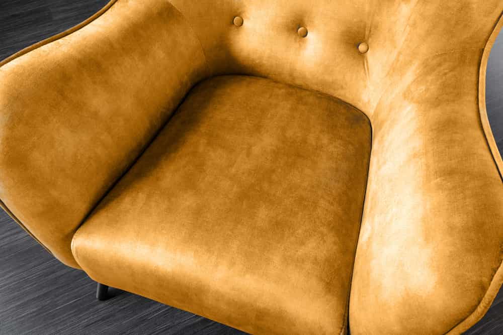 Design XL Sessel AMSTERDAM senfgelb Samt schwarze Metallbeine Retro Stil