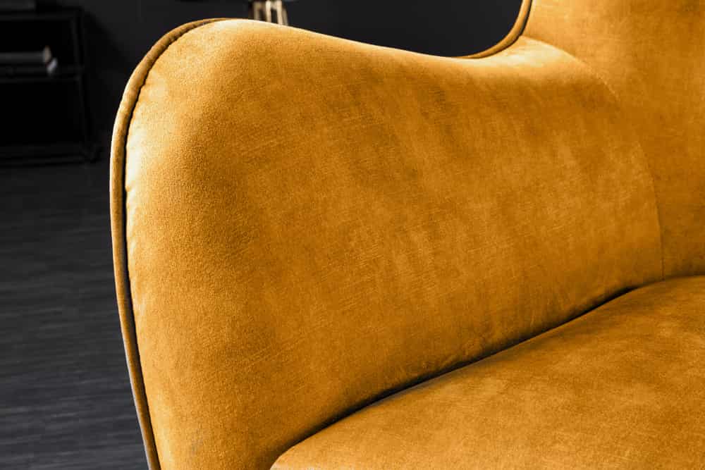 Design XL Sessel AMSTERDAM senfgelb Samt schwarze Metallbeine Retro Stil