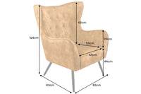 Design XL Sessel AMSTERDAM senfgelb Samt schwarze Metallbeine Retro Stil