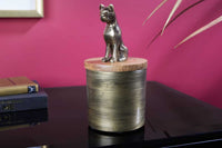 PANTHER Design Dose 20cm natur Mangoholz Panther-Figur Metall Dekoration