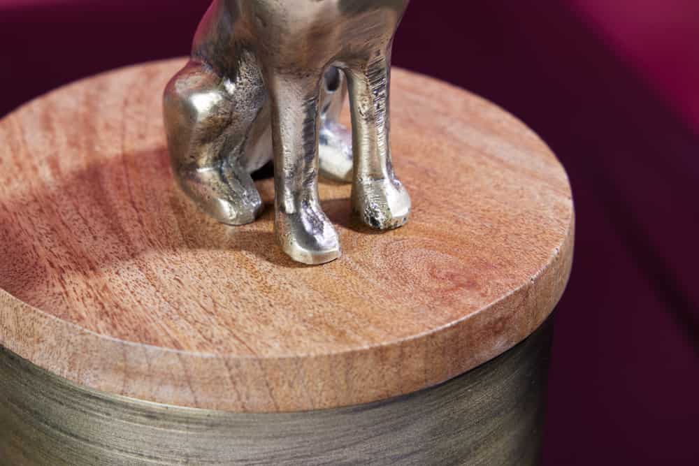 PANTHER Design Dose 20cm natur Mangoholz Panther-Figur Metall Dekoration