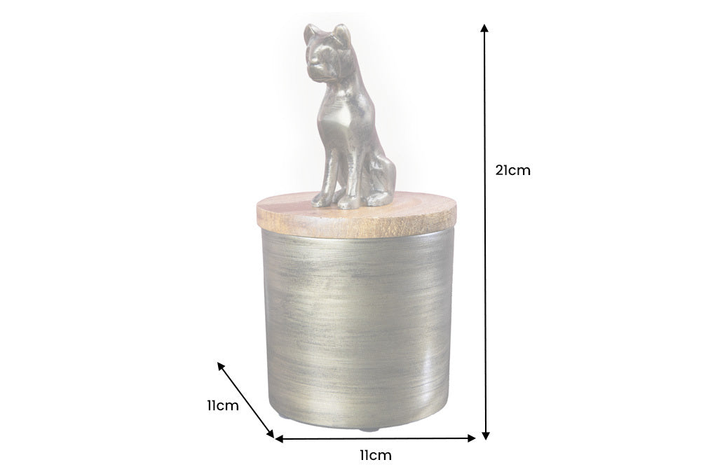 PANTHER Design Dose 20cm natur Mangoholz Panther-Figur Metall Dekoration