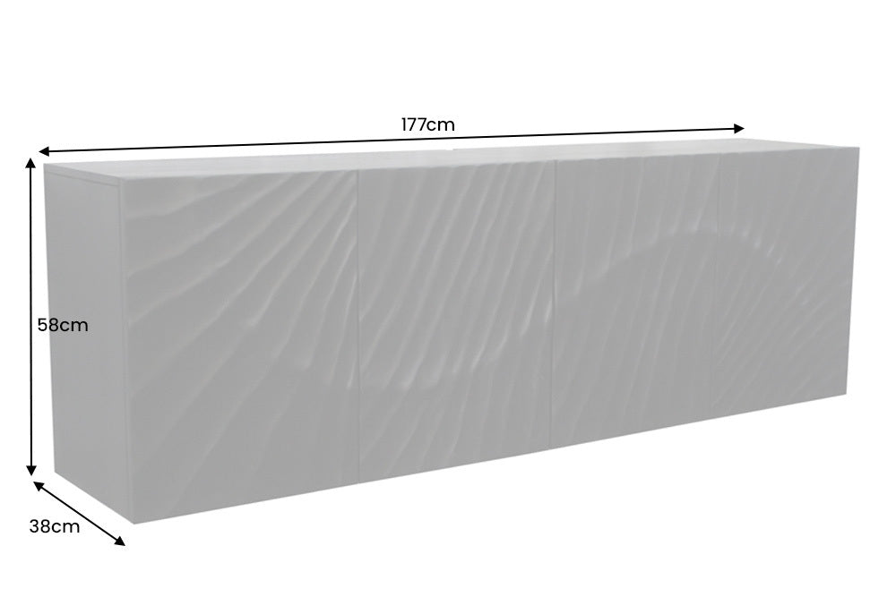 Massives Sideboard SCORPION 180cm schwarz hängend Mangoholz 3D-Design