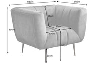 Retro Sessel NOBLESSE 105cm grau Samt schwarze Metallfüße Federkern Ziersteppung