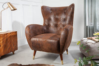 DON Retro Design Sessel antik braun goldene Fußkappen mit Federkern