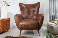 DON Retro Design Sessel antik braun goldene Fußkappen mit Federkern