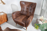 DON Retro Design Sessel antik braun goldene Fußkappen mit Federkern