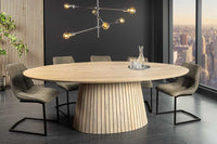 ART DECO Ovaler Esstisch 220cm weiß gekälkt massives Mangoholz mit Säulenfuß