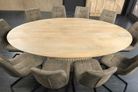 ART DECO Ovaler Esstisch 220cm weiß gekälkt massives Mangoholz mit Säulenfuß