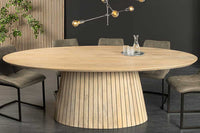 ART DECO Ovaler Esstisch 220cm weiß gekälkt massives Mangoholz mit Säulenfuß