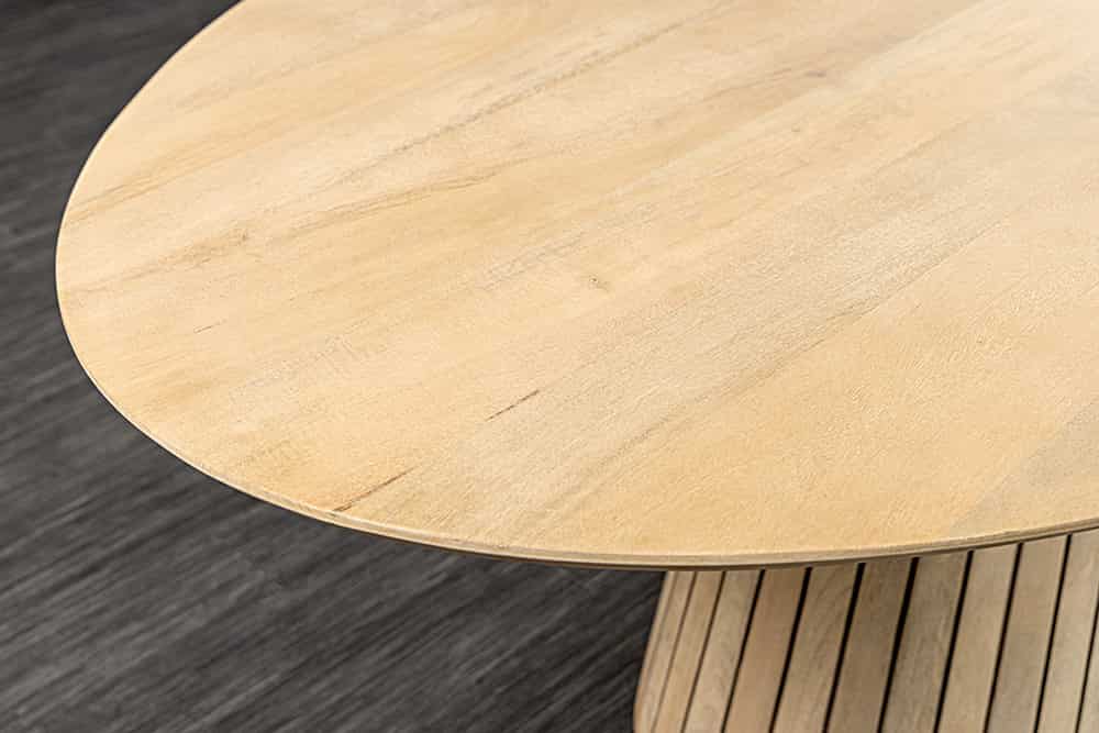 ART DECO Ovaler Esstisch 220cm weiß gekälkt massives Mangoholz mit Säulenfuß
