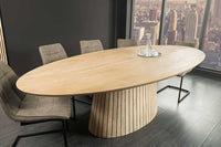 ART DECO Ovaler Esstisch 220cm weiß gekälkt massives Mangoholz mit Säulenfuß