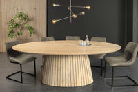 ART DECO Ovaler Esstisch 220cm weiß gekälkt massives Mangoholz mit Säulenfuß