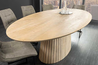 ART DECO Ovaler Esstisch 220cm weiß gekälkt massives Mangoholz mit Säulenfuß