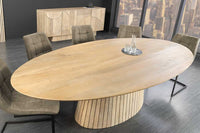 ART DECO Ovaler Esstisch 220cm weiß gekälkt massives Mangoholz mit Säulenfuß