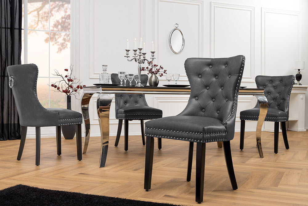 CASTLE Chesterfield Stuhl Kunstleder Massivholz mit Komfortgriff