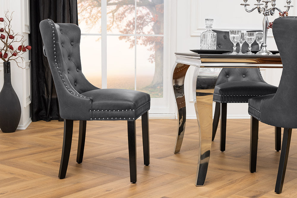 CASTLE Chesterfield Stuhl Kunstleder Massivholz mit Komfortgriff