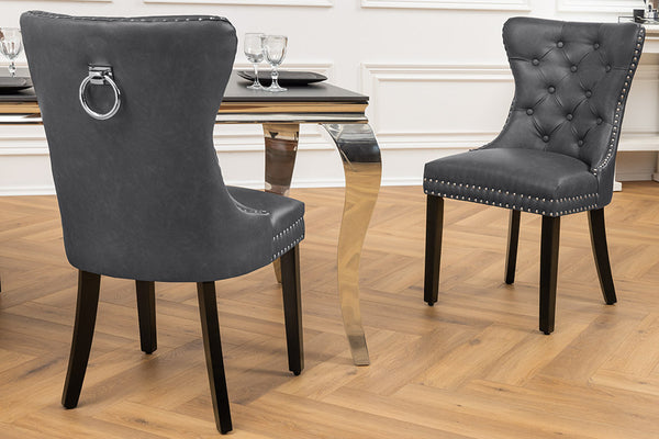 CASTLE Chesterfield Stuhl Kunstleder Massivholz mit Komfortgriff